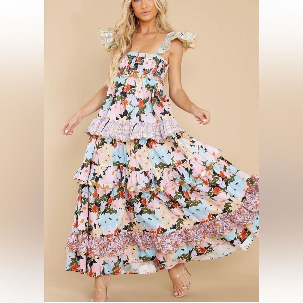 CeliaB Floral Maxi Dress with Ruffle Details